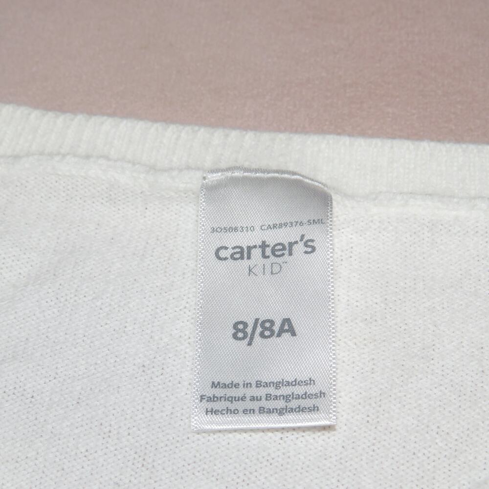 Carter’s White Long Sleeve Ruffle Shoulder Girls Sweater Dress - Picture 5 of 7